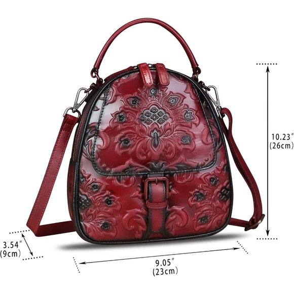 Womens Red Genuine Leather Satchel - Picture 5 of 7